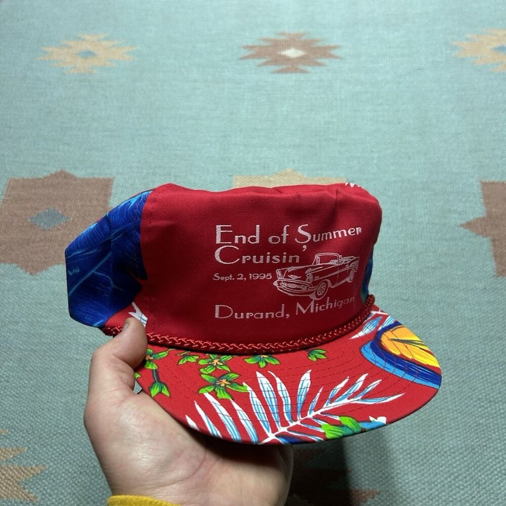 Vintage SnapBack hat cap summer cruising classic car Michigan Hawaiian flowers